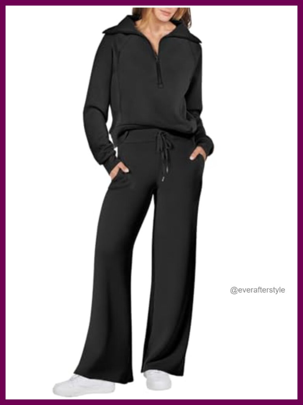Women's 2 Piece Sweatsuit Set Oversized Half Zip Wide Leg Lounge Set